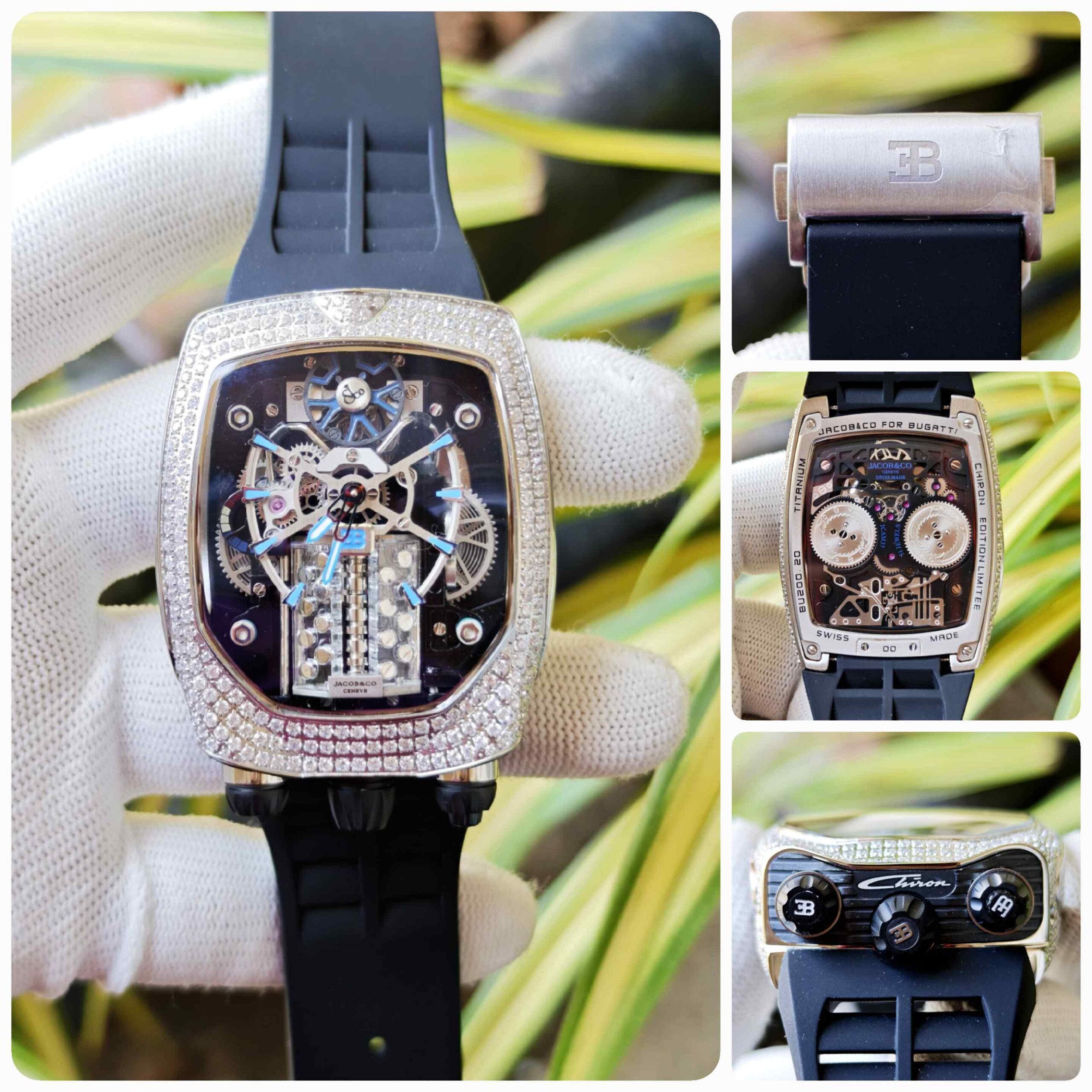 Jacob & Co. Bugatti Chiron Tourbillon Diamond Black Rubber Strap - Image 6