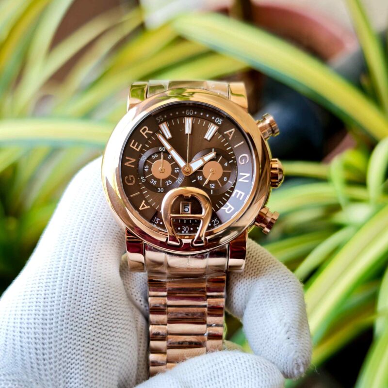 Aigner Bari Chronograph Steel Brown Dial Rose Gold Steel Strap