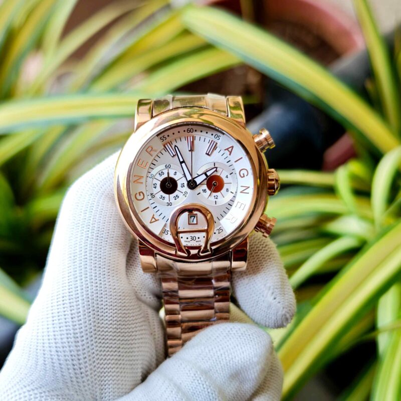 Aigner Bari Chronograph Steel White Dial Rose Gold Steel
