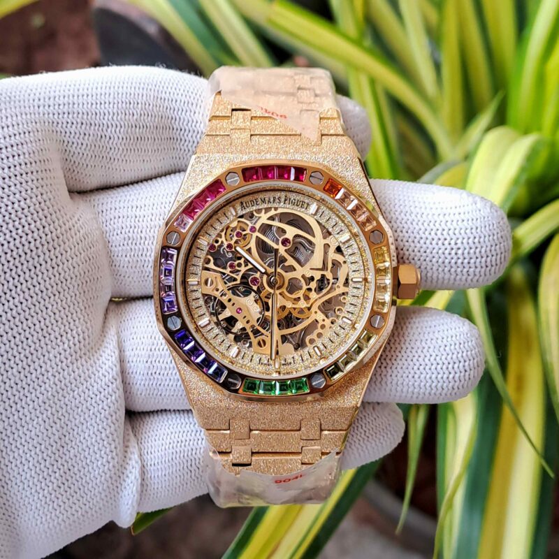 Audemars Piguet Royal Oak Full Golden Skeleton Dial Dimond Bezel