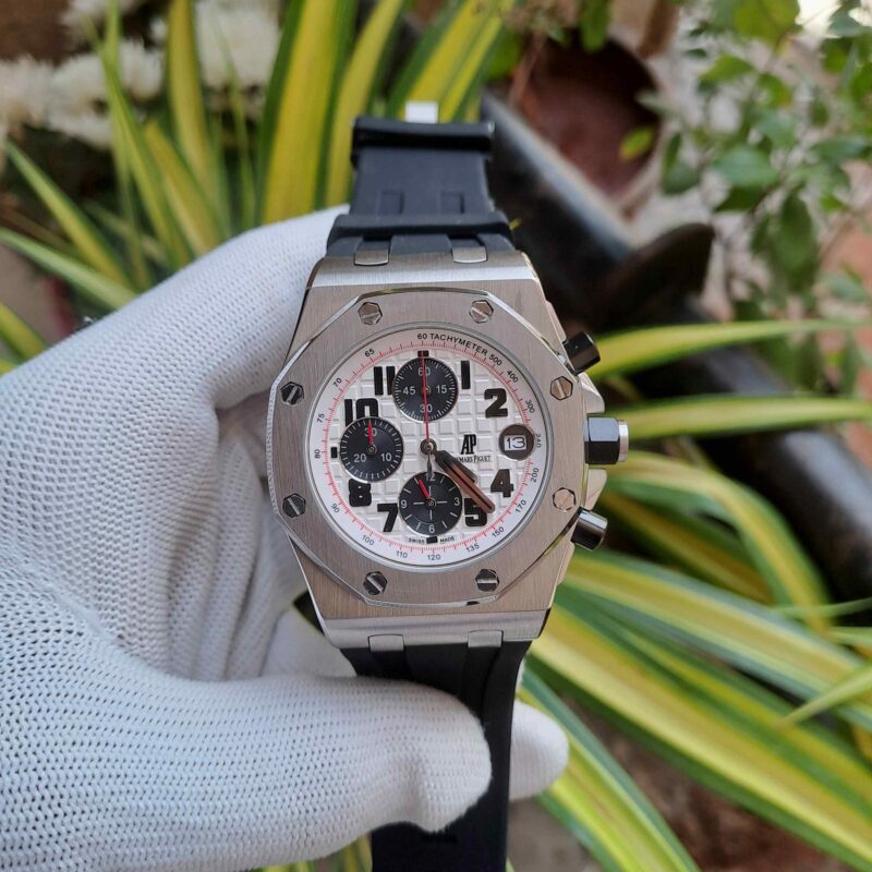 Audemars Piguet Royal Oak Offshore Black Chronograph Silver White Dial