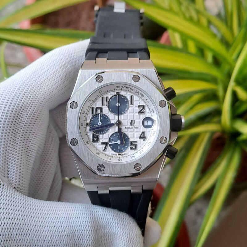 Audemars Piguet Royal Oak Offshore Blue Chronograph Silver White Dial