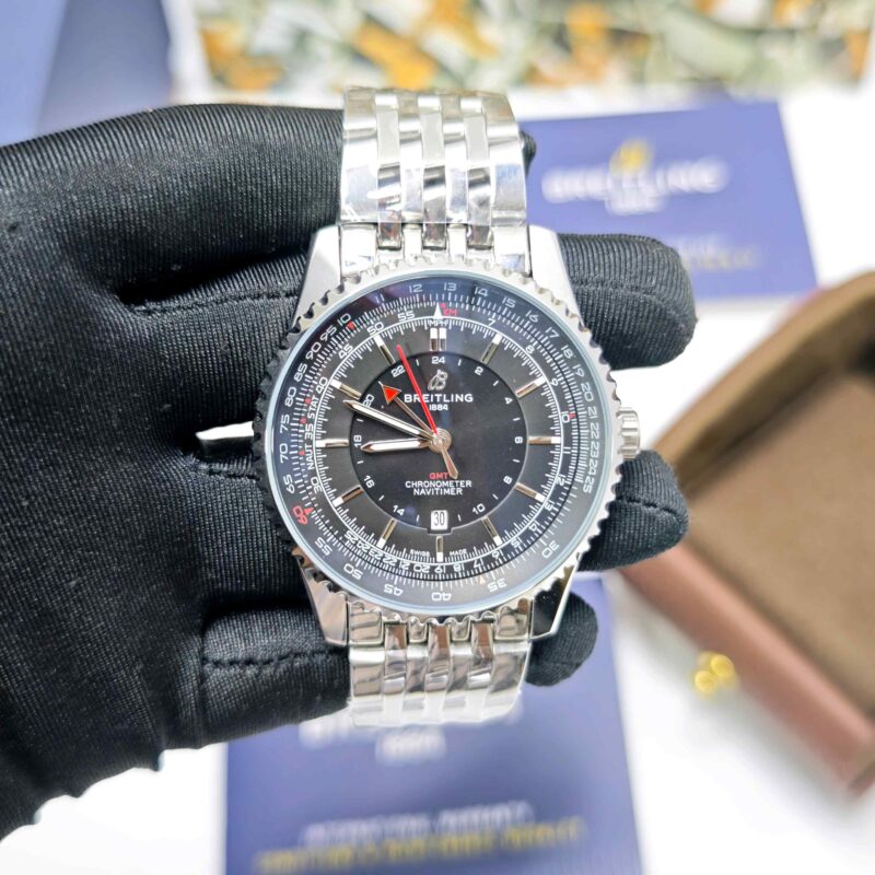 Breitling Navitimer GMT Steel Black Dial Stainless Steel Strap