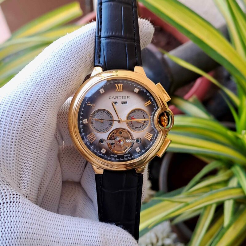 Cartier Ballon Bleu 45 Annual Calendar Gold Black Leather