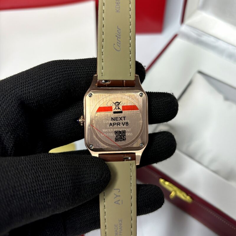 Cartier Santos Dumont Small Rose Gold White Dial Grey Leather Strap - Image 2