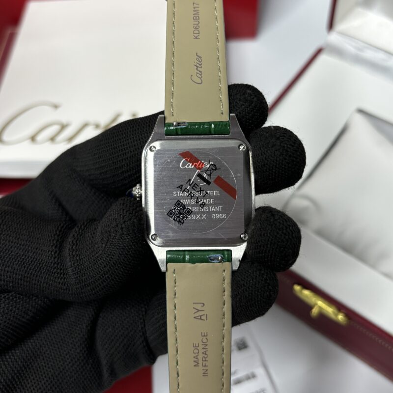 Cartier Santos Dumont Small Rose Gold White Dial Green Leather Strap - Image 2