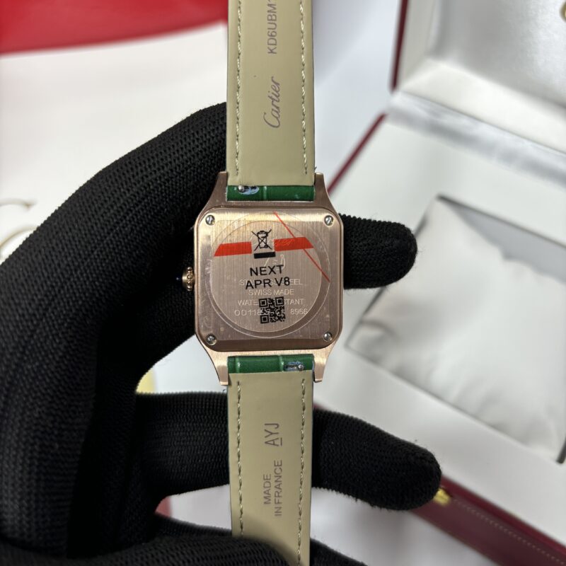 Cartier Santos Dumont Small Gold White Dial Green Leather Strap - Image 2