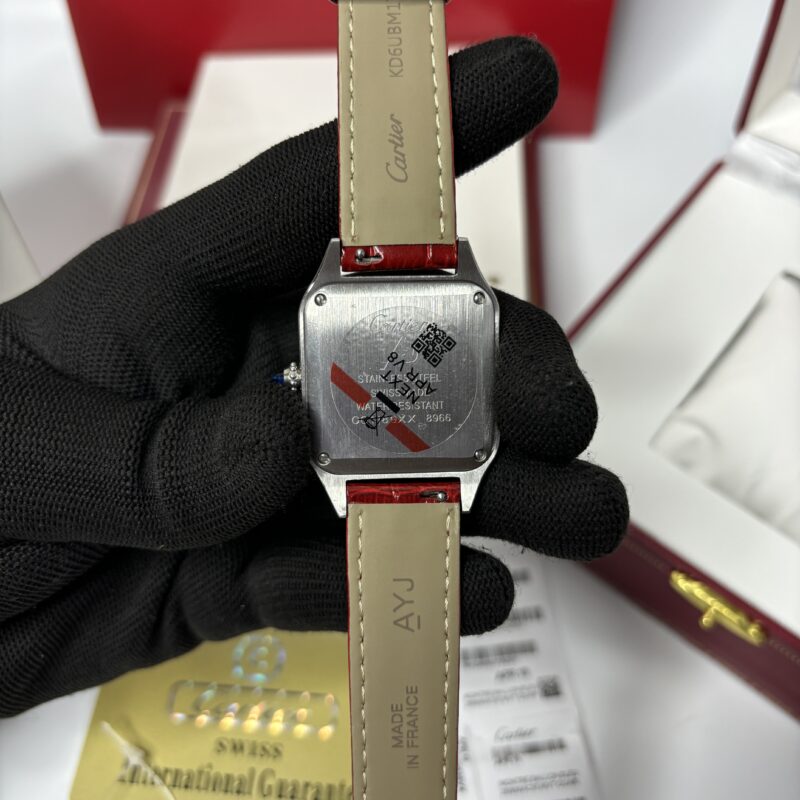 Cartier Santos Dumont Small White Dial Red Leather Strap - Image 2