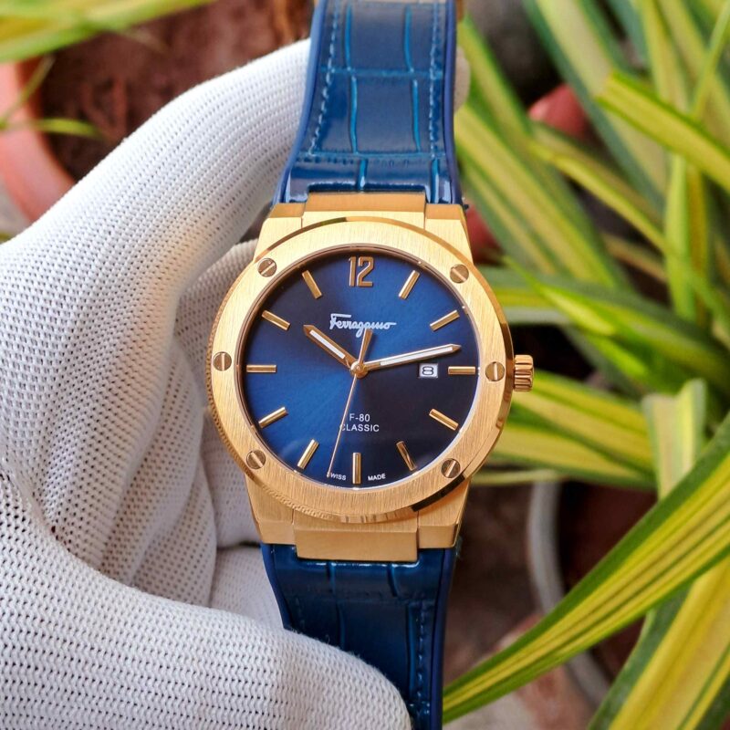 Ferragamo F-80 Classic Gold Blue Dial Blue Edition