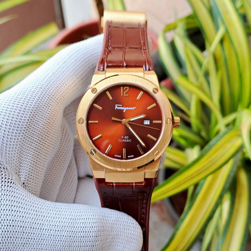 Ferragamo EditionF-80 Classic Rose Gold Brown Dial Brown