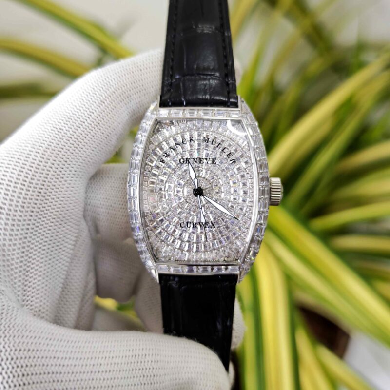 Franck Muller Casablanca Silver White Diamond Dial Black Leather