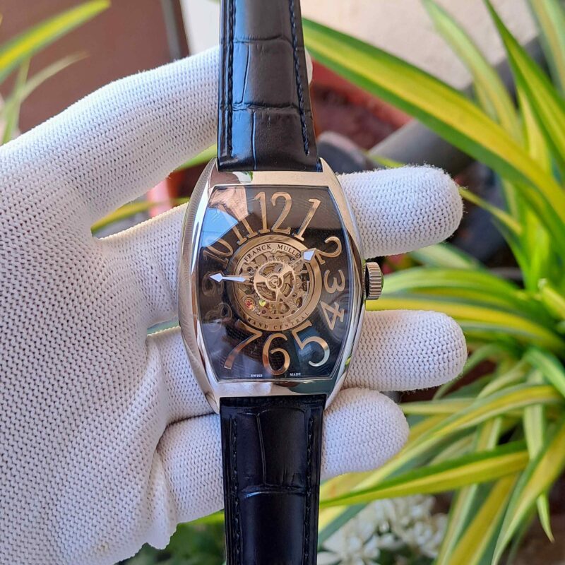 Franck Muller Cintree Curvex Silver Black Dial Black Leather