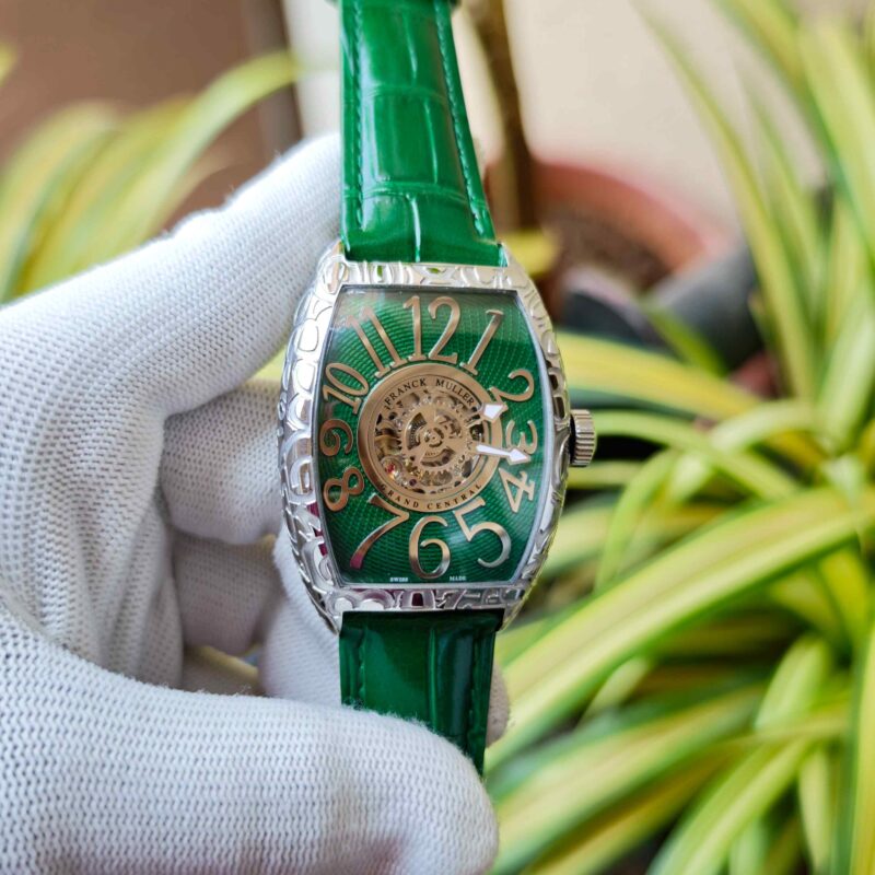 Franck Muller Cintree Curvex Silver Green Dial Green Leather