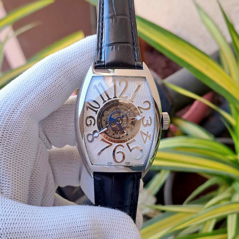 Franck Muller Cintree Curvex Silver White Dial Black Leather