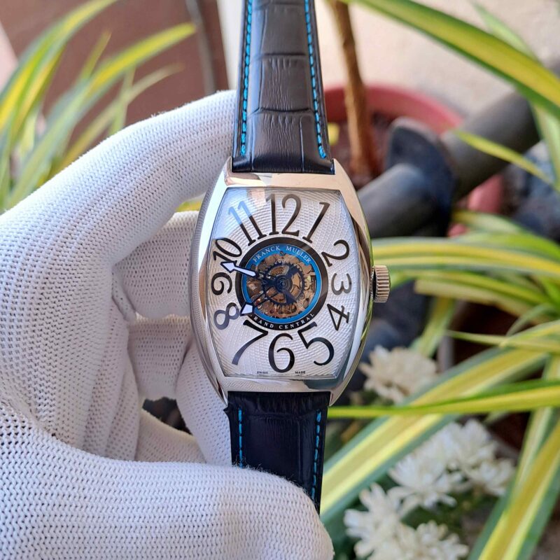 Franck Muller Cintree Curvex Silver White Dial Black Leather