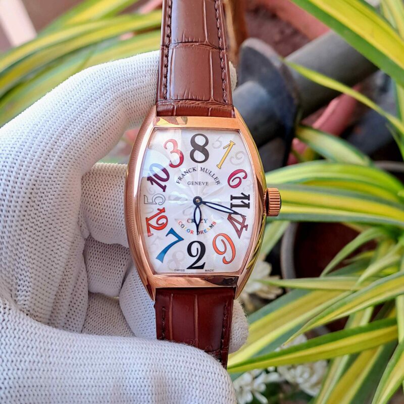 Franck Muller Crazy Hours Color Dreams Rose Gold White Dial Brown Leather