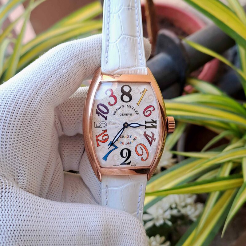 Franck Muller Crazy Hours Color Dreams Rose Gold White Dial White Leather