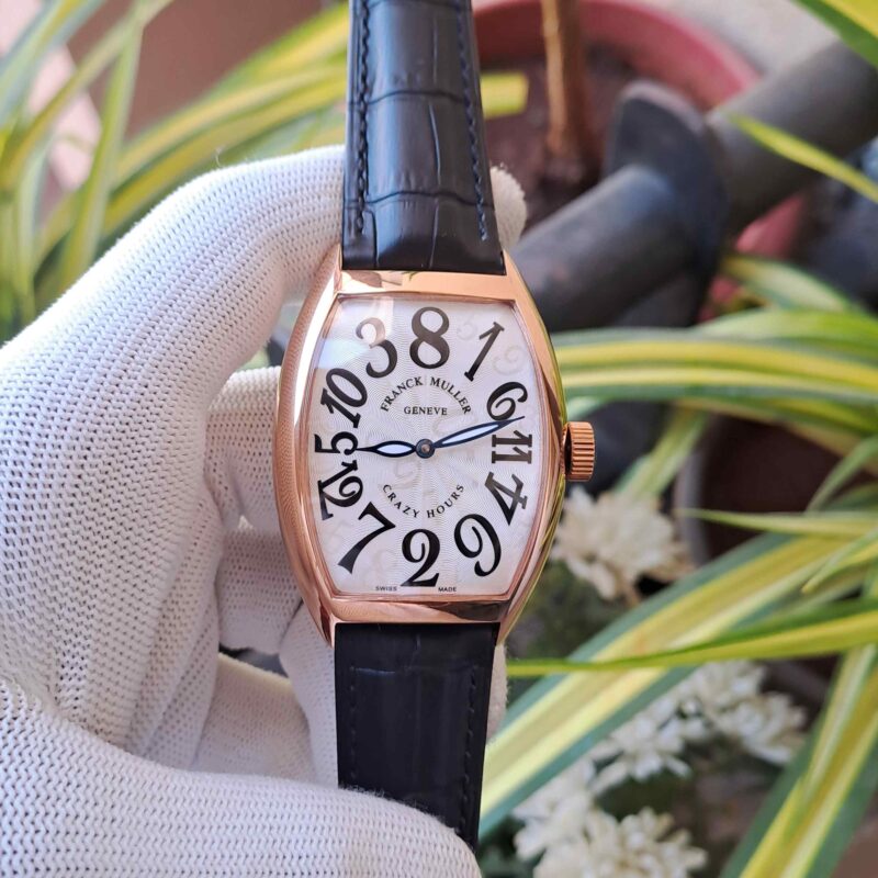 Franck Muller Crazy Hours Rose Gold White Dial Black Leather