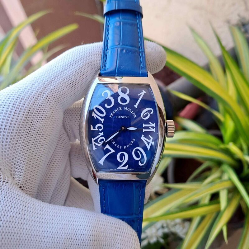 Franck Muller Crazy Hours Silver Blue Dial Blue Leather