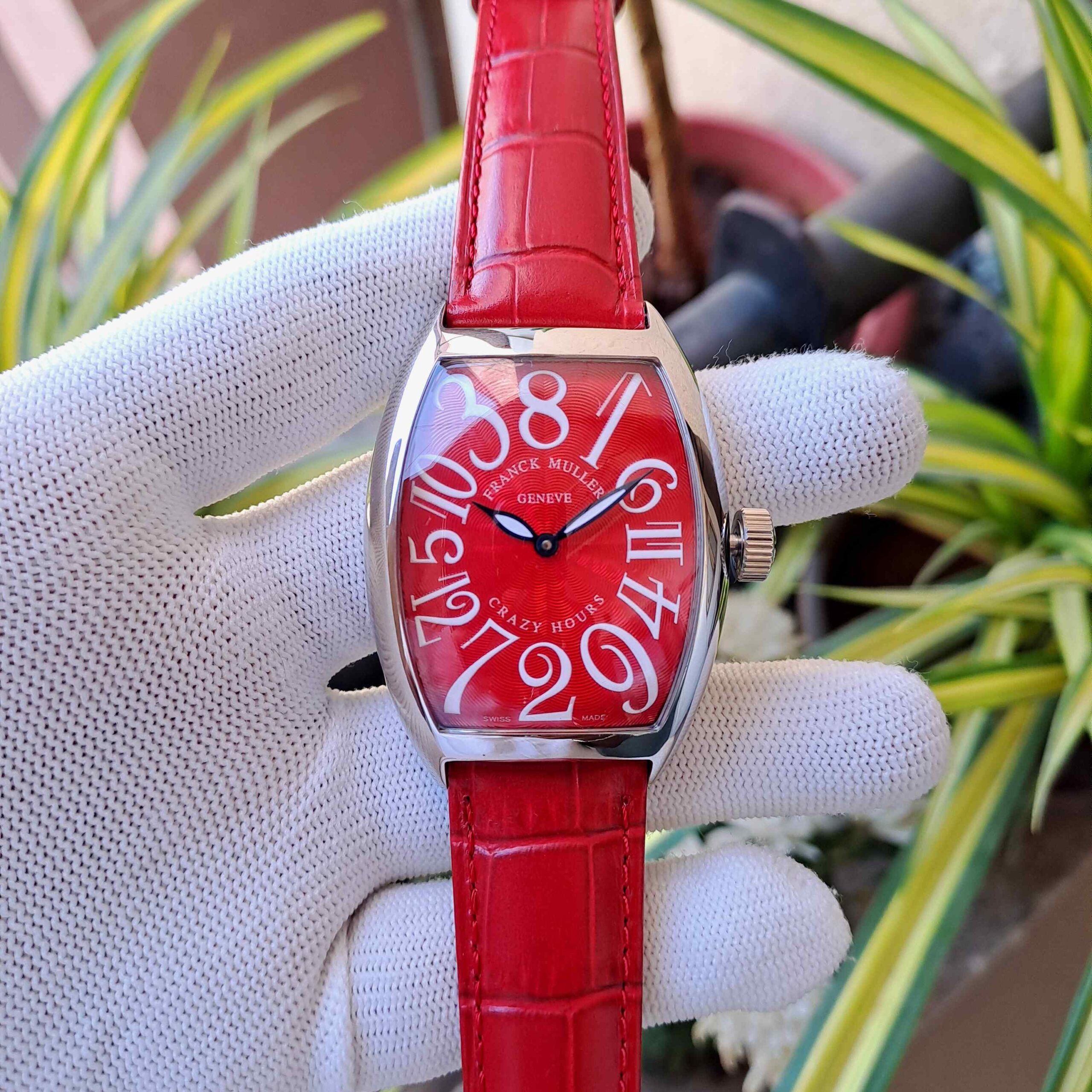 Franck Muller Crazy Hours Silver Red Dial Red Leather - Image 2