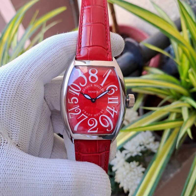 Franck Muller Crazy Hours Silver Red Dial Red Leather