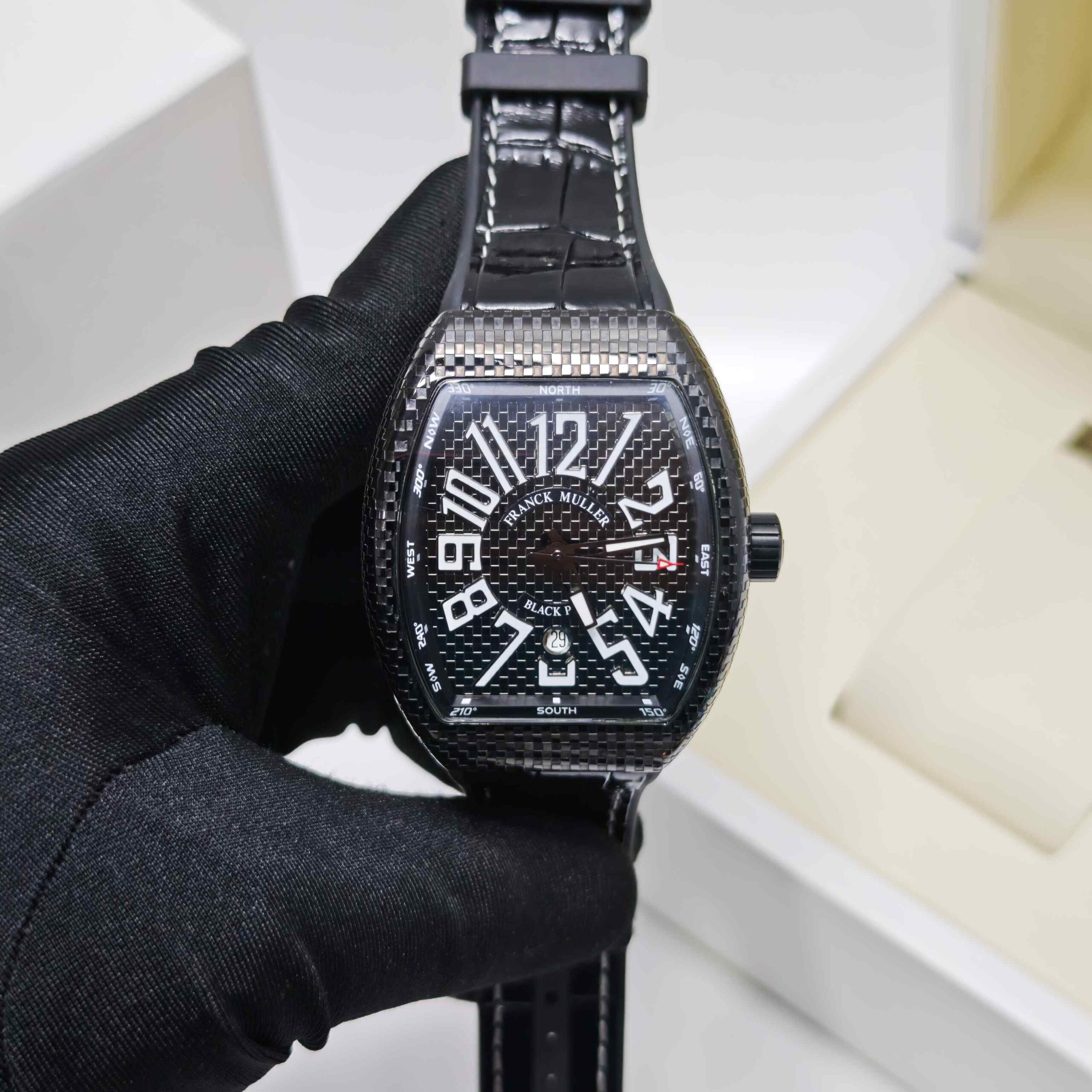 Franck Muller Vanguard Black PXL Black Dial Leather Strap