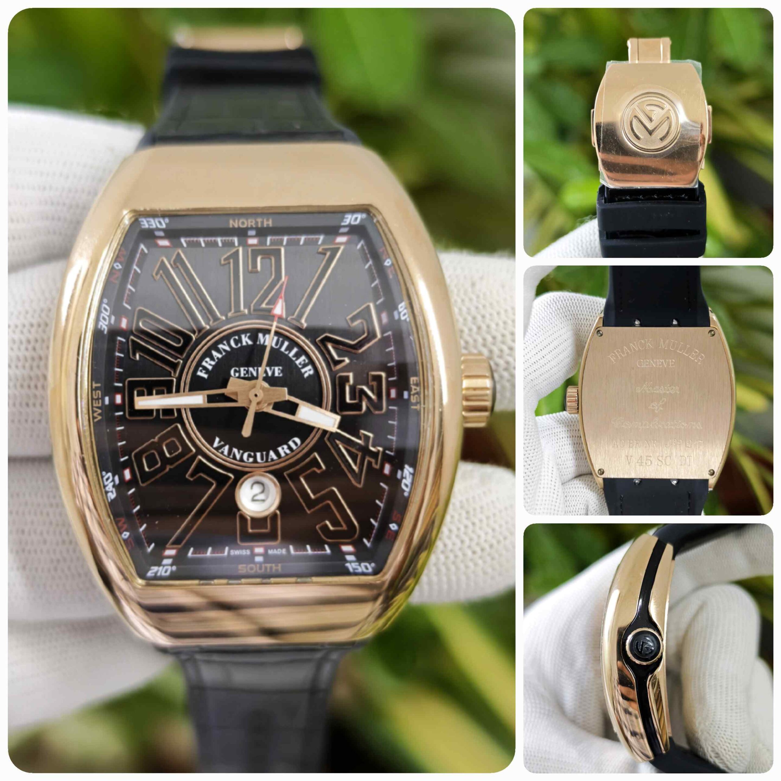 Franck Muller Vanguard Yachting Gold Black Dial Leather Strap - Image 3