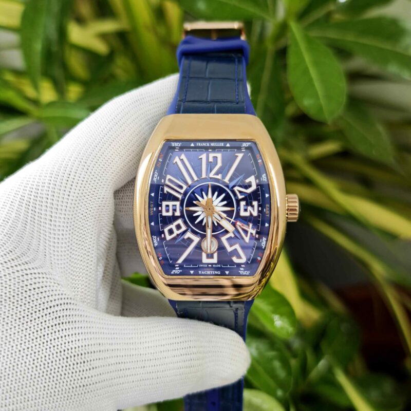 Franck Muller Vanguard Yachting Gold Blue Dial Leather Strap