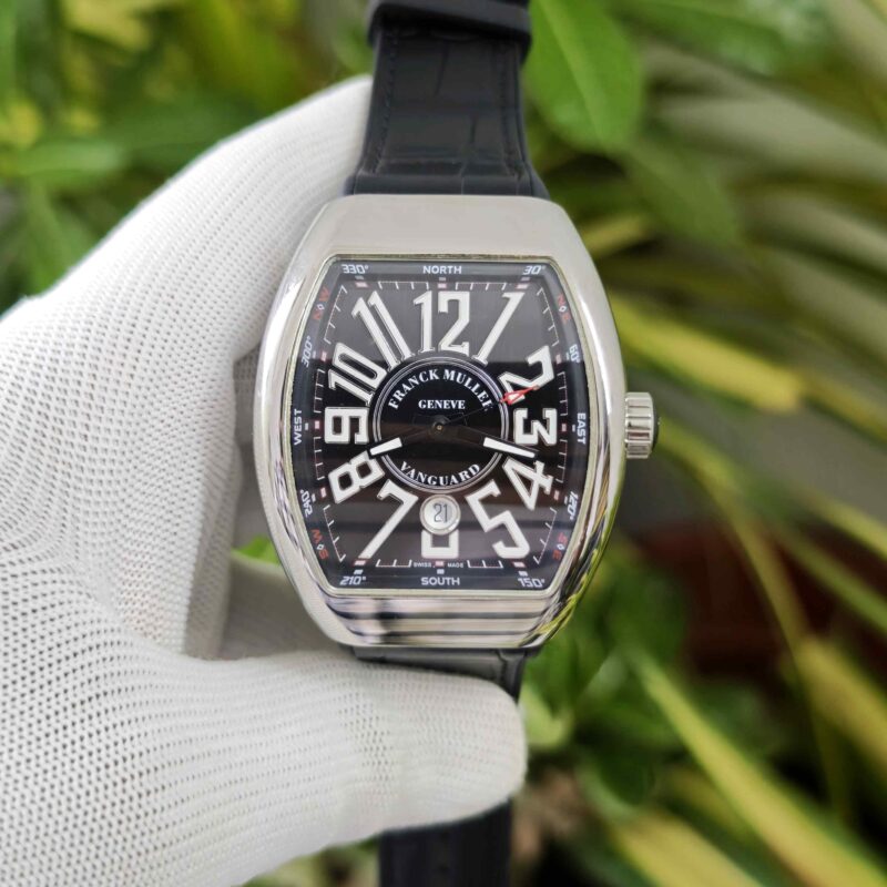 Franck Muller Vanguard Yachting Steel Black Dial Leather Strap