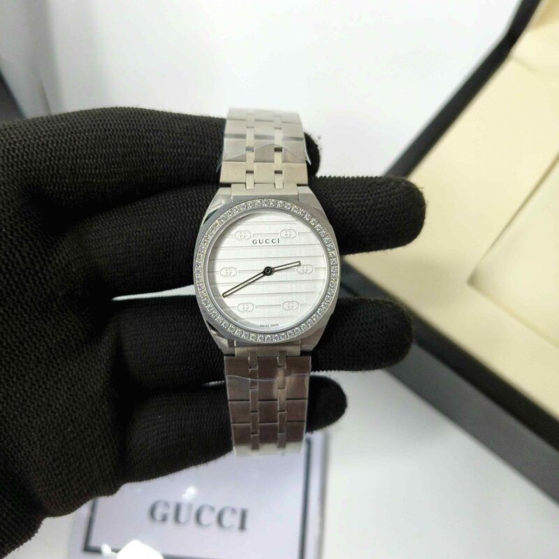 Gucci 25H White Diamond Bazel Stainless Steel - Image 2