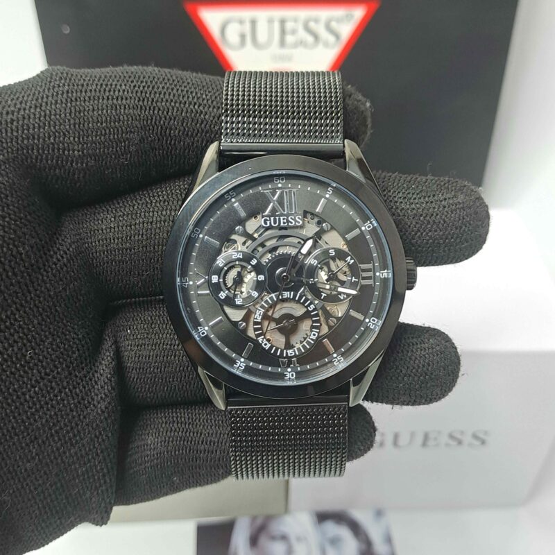 Guess Full Polished Black Skelton Dial