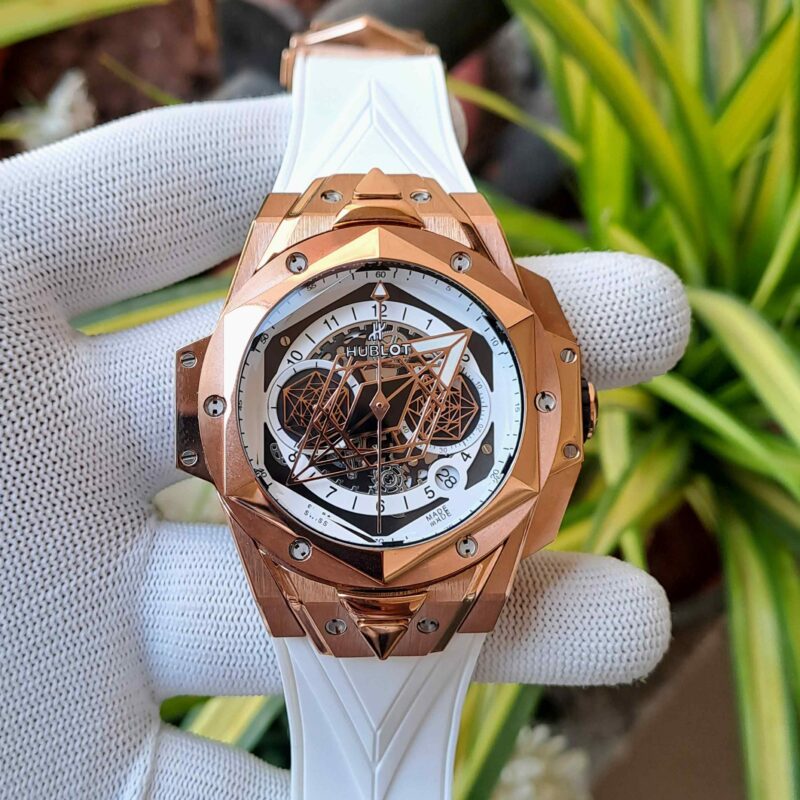 Hublot Big Bang UNICO Sang Bleu II Rose Gold White Dial White Rubber