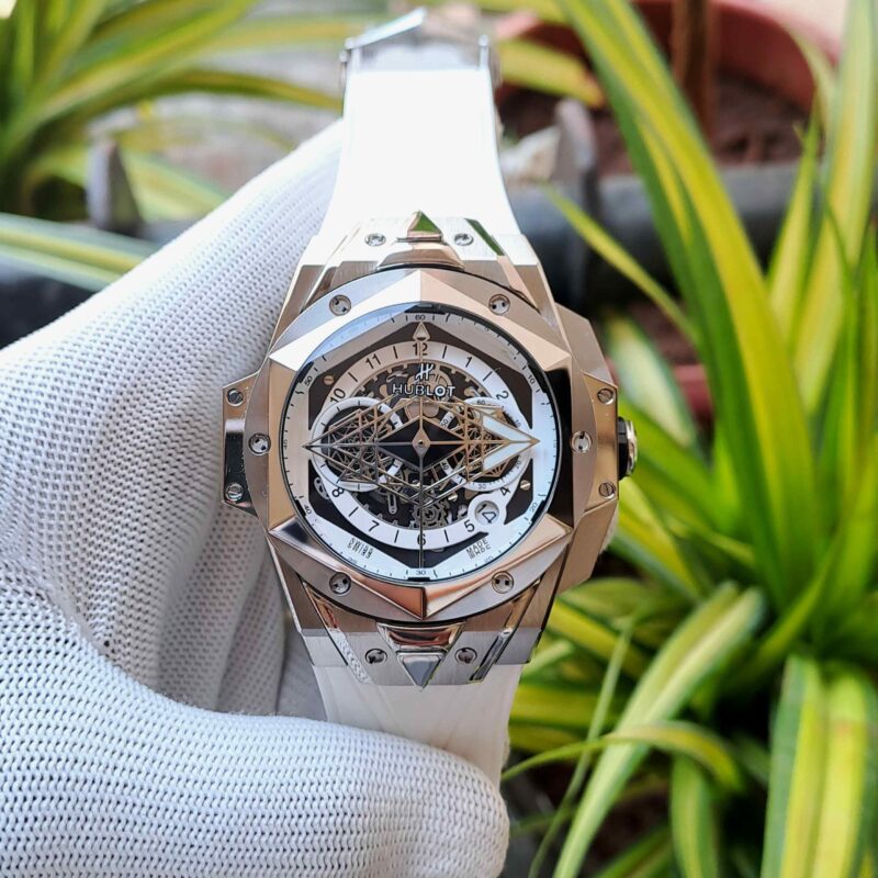 Hublot Big Bang UNICO Sang Bleu II Silver White Dial White Rubber