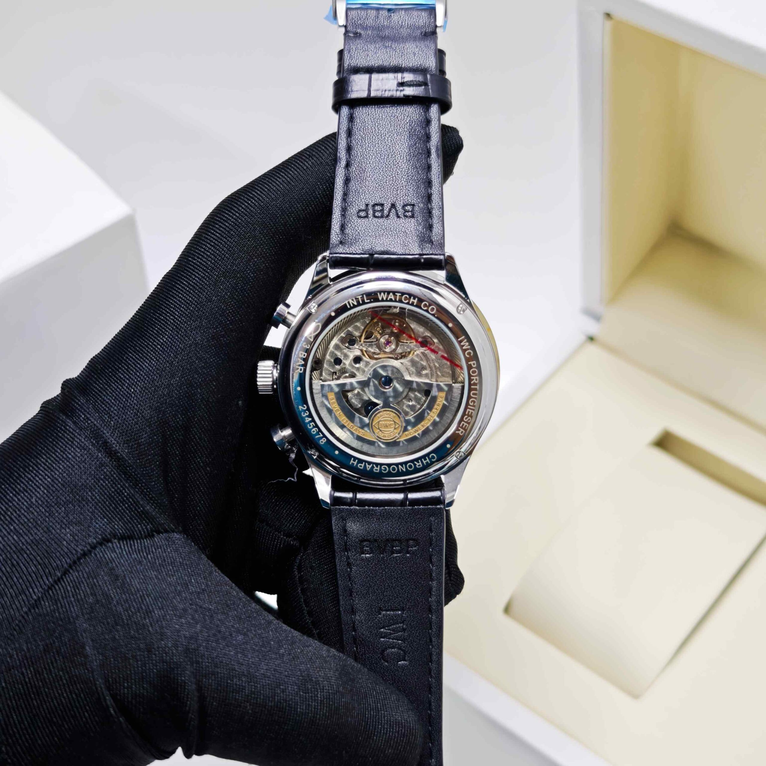 IWC Portugieser Chronograph Steel Green Dial Leather Strap - Image 2