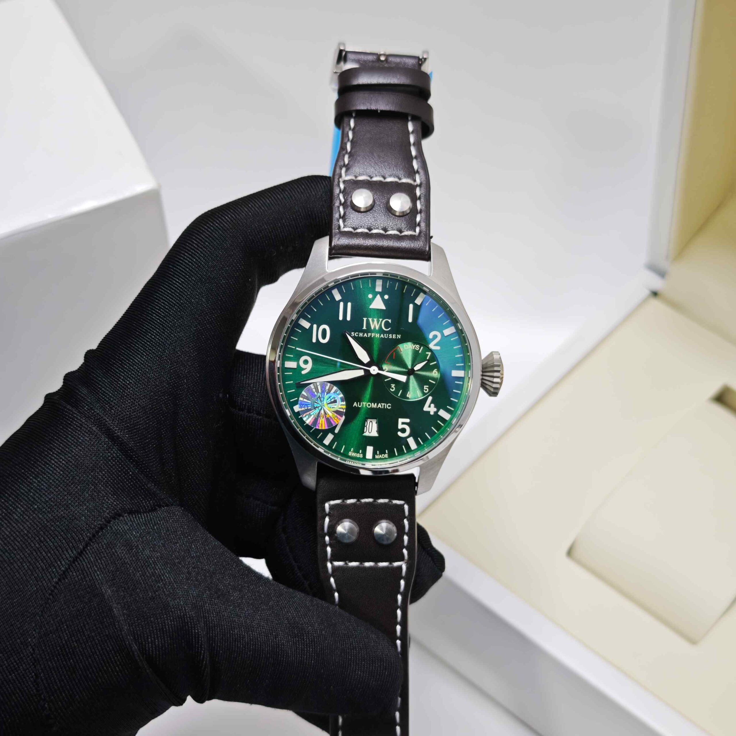 IWC Schaffhausen Big Pilot Top Gun Steel Green Dail Leather Strap