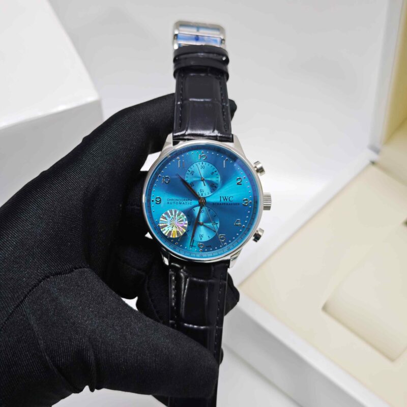 IWC Schaffhausen Portugieser Steel Blue Dial Black Leather Strap