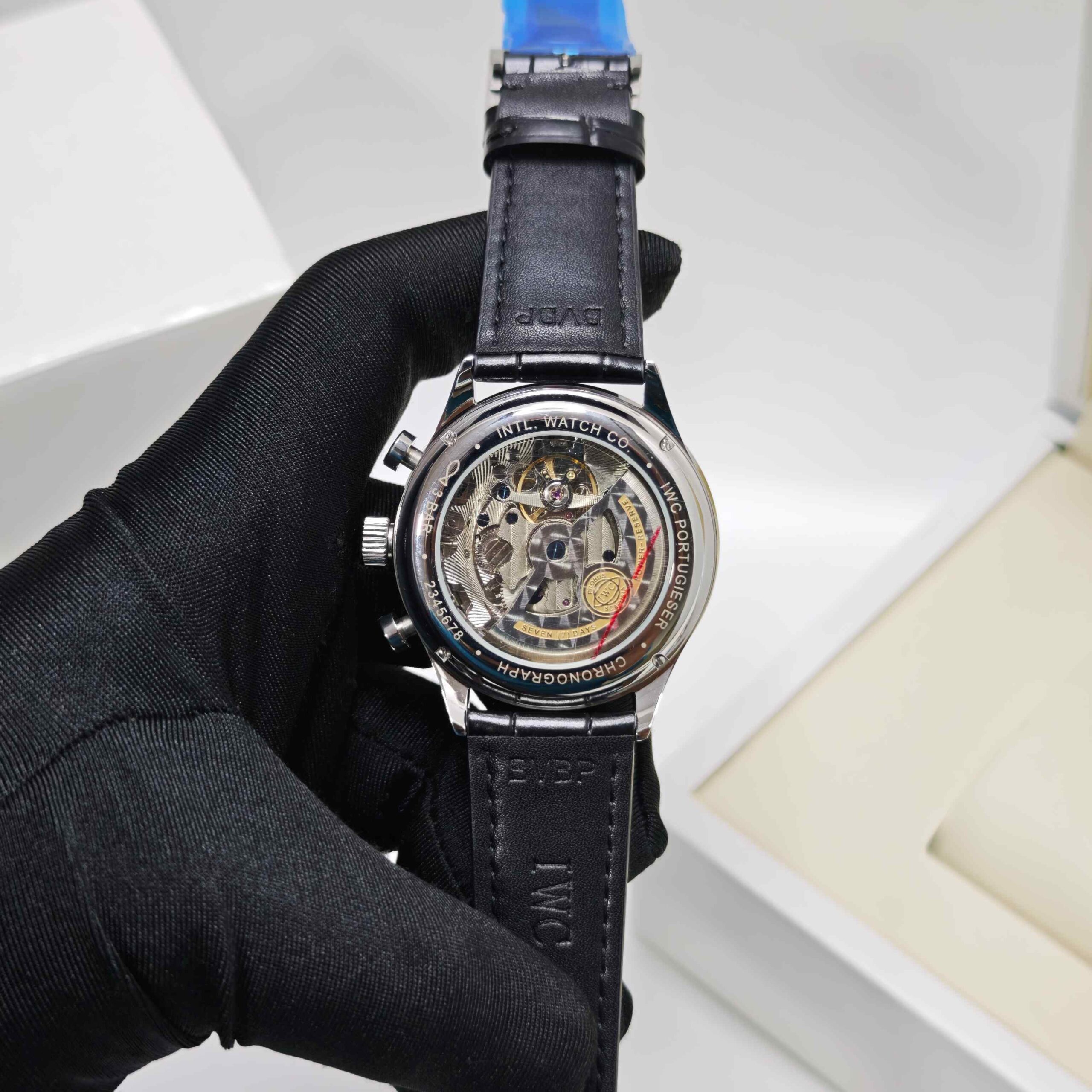 IWC Schaffhausen Portugieser Steel Blue Dial Black Leather Strap - Image 2