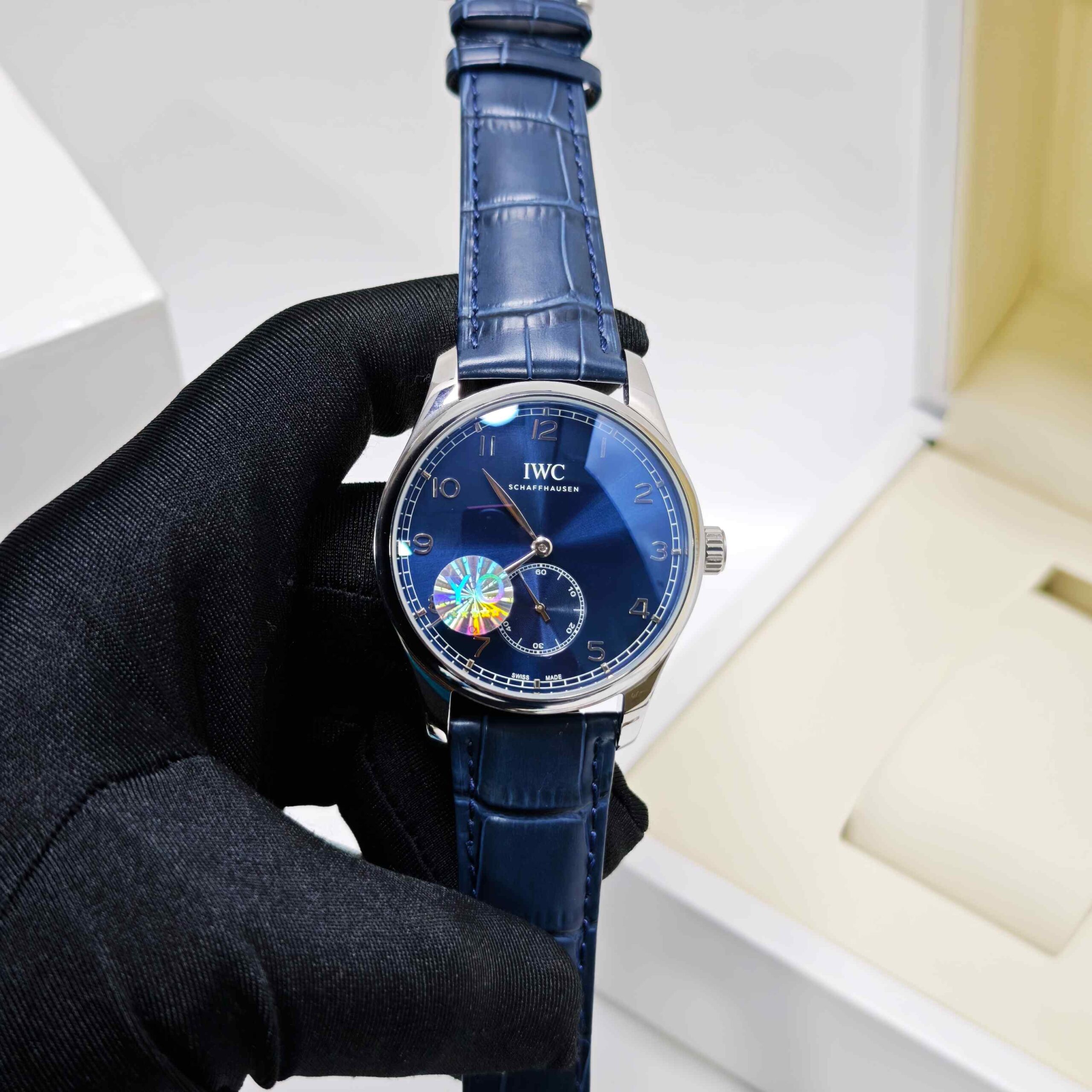 IWC Schaffhausen Portugieser Steel Blue Dial Leather Strap