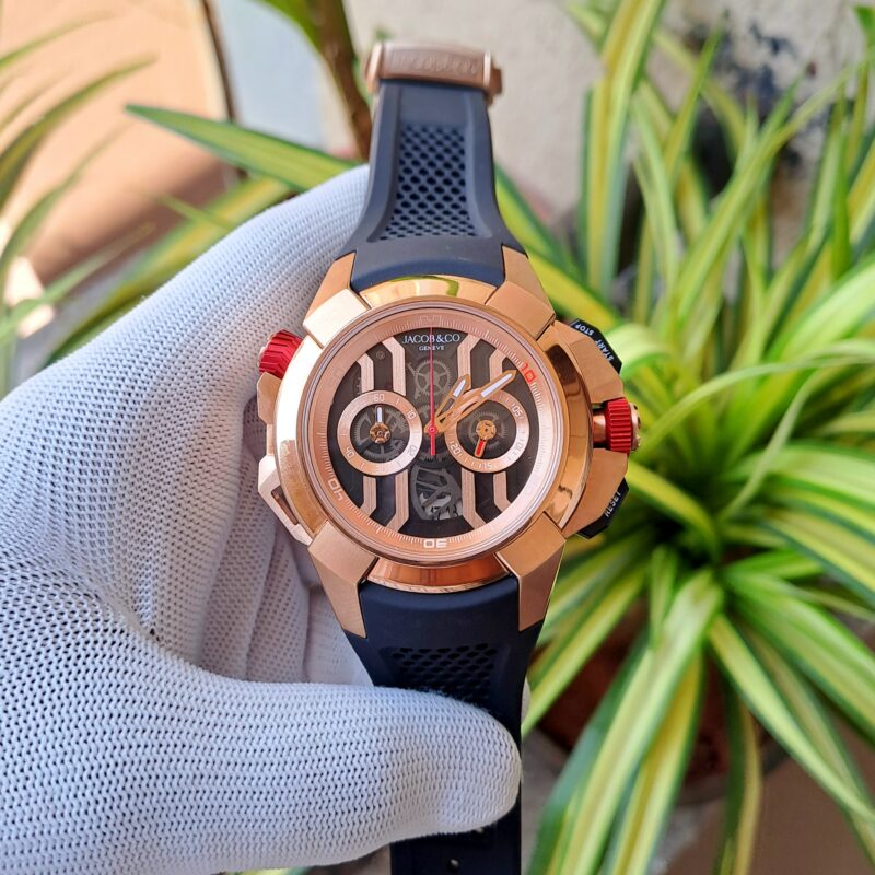Jacob & Co Epic X Chronograph Rose Gold Black Dial Black Rubber