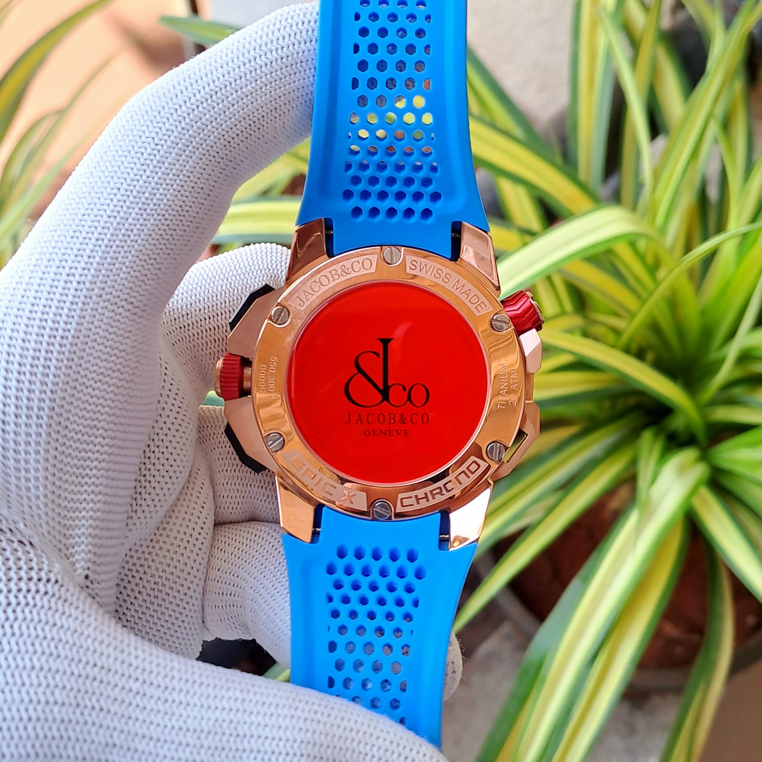 Jacob & Co Epic X Chronograph Rose Gold Blue Dial Blue Rubber - Image 3