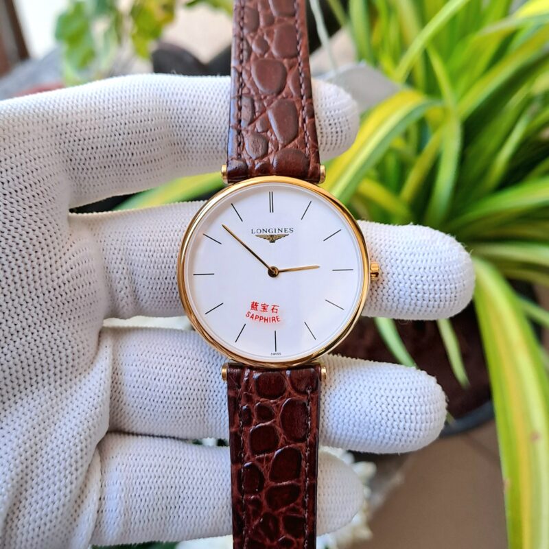 Longines La Grande Classique Full Gold White Dial Brown Leather Strap - Image 2