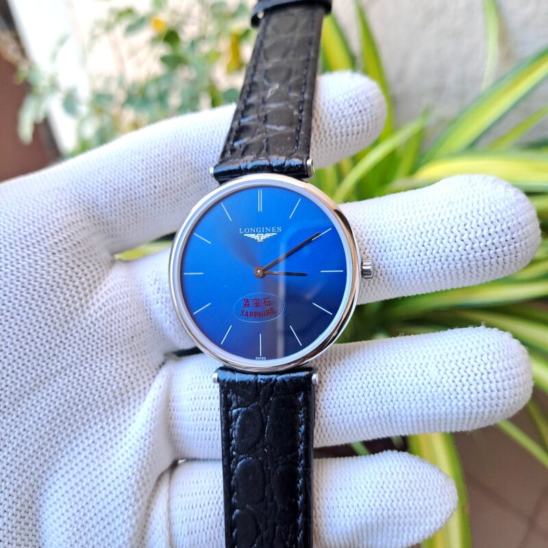 Longines La Grande Classique Full Silver Blue Dial Black Leather Strap - Image 2