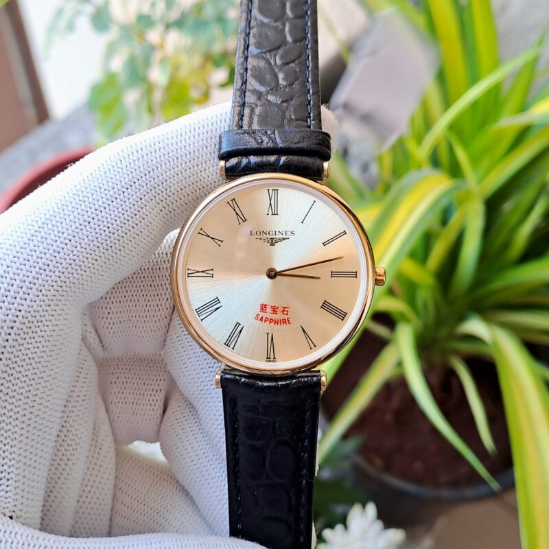 Longines La Grande Classique Roman Rose Gold Dial Black Leather Strap