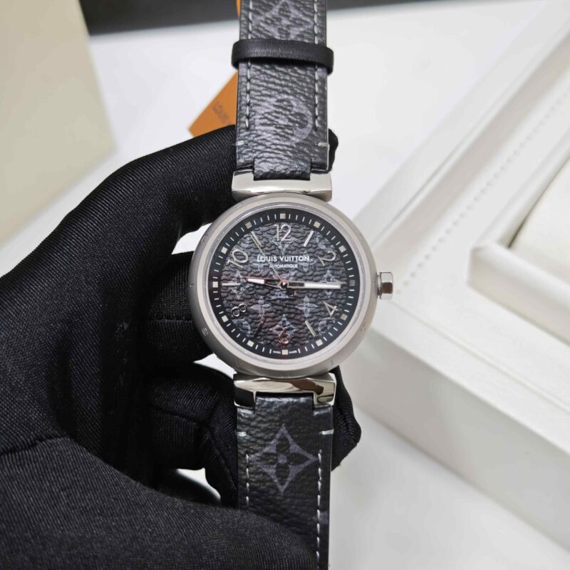 Louis Vuitton Tambour Monogram Black Dial Leather