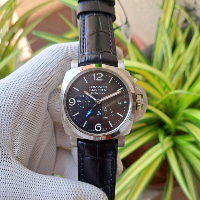 Luminor Panerai Bitempo Black Dial Stainless Steel Case Black leather