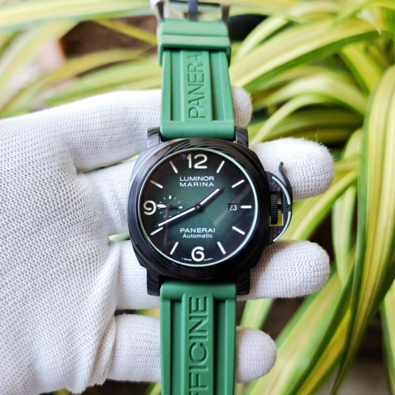 Luminor Panerai Marina Officine Black Steel Green Dial Green Rubber