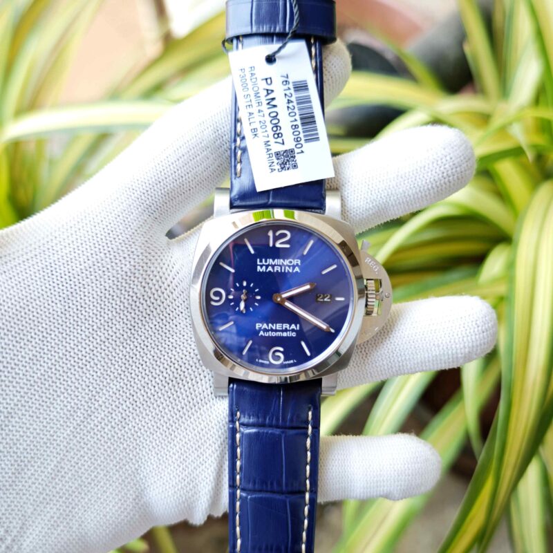 Luminor Panerai Marina Officine PAM01314 Steel Blue Dial Blue Leather