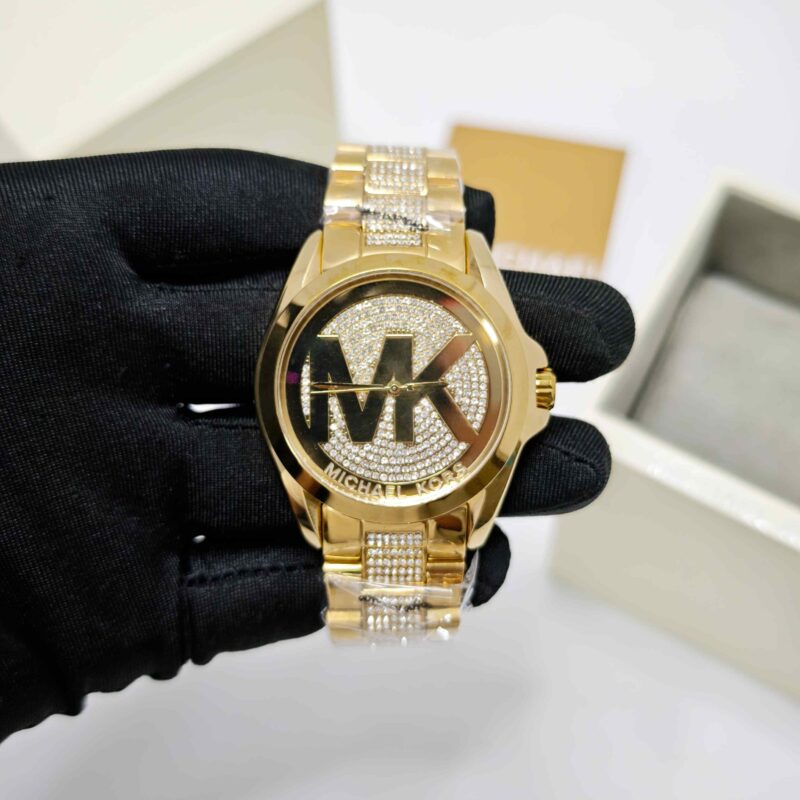 Michael Kors Mk6487 Full Golden Steel MK Logo Diamond Dial