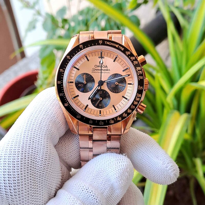 Omega Speedmaster Moonwatch Professional Full Rose Gold Dial Black Chronograph
