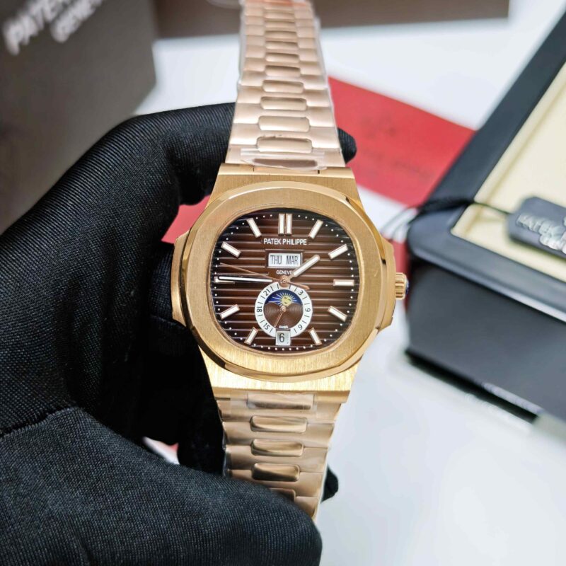 Patek Philippe Nautilus Annual Calendar Moon Phase Gold Brown Dial